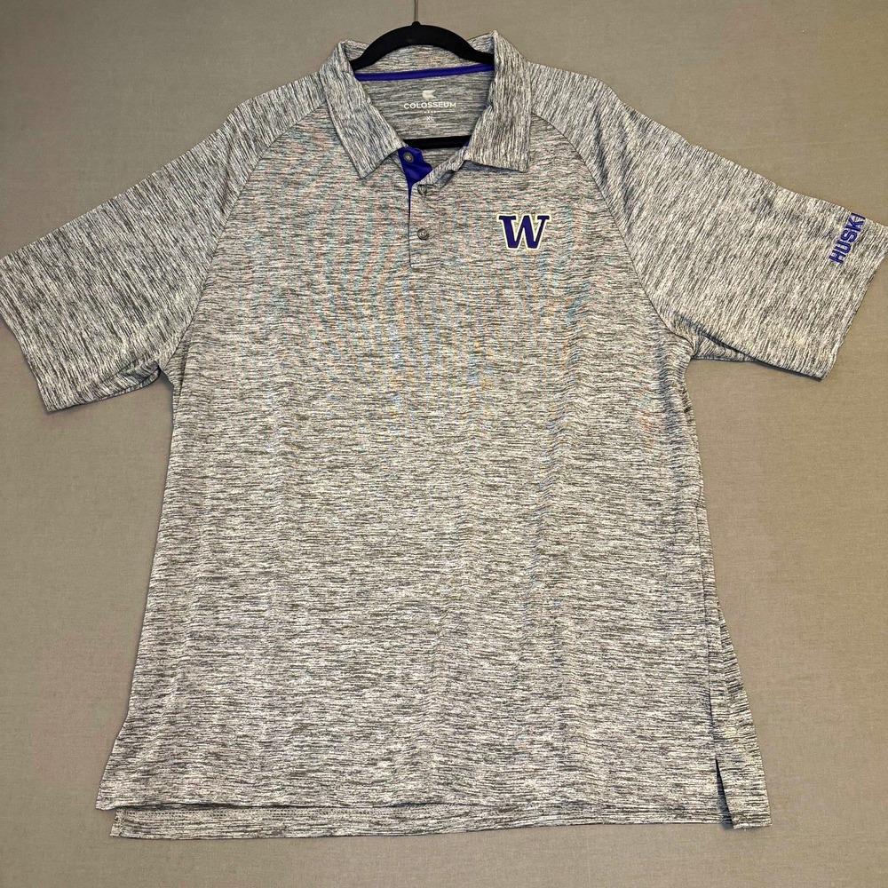 Colosseum Washington Huskies Heathered Stretch Polo Shirt Gray Purple Men's XL